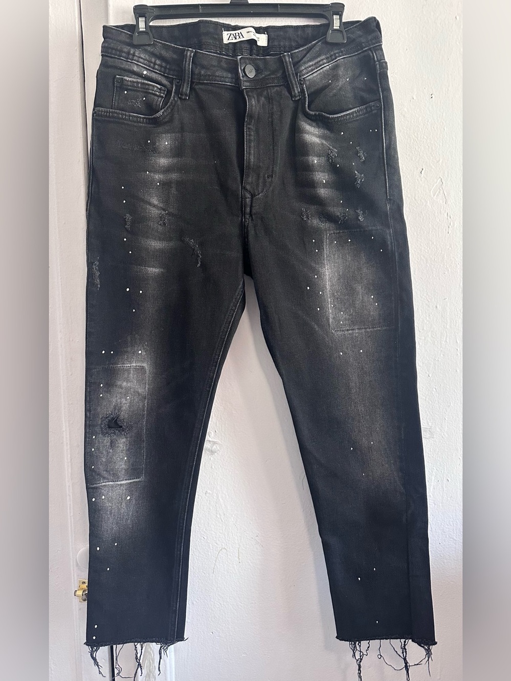 Zara Womens Black Splatter Paint Distressed Skinny Jeans